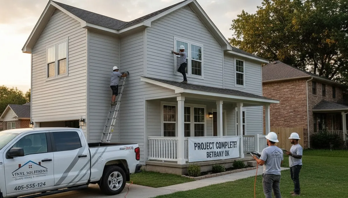 Vinyl siding installation on suburban home in Oklahoma City OK by local exterior remodeling experts