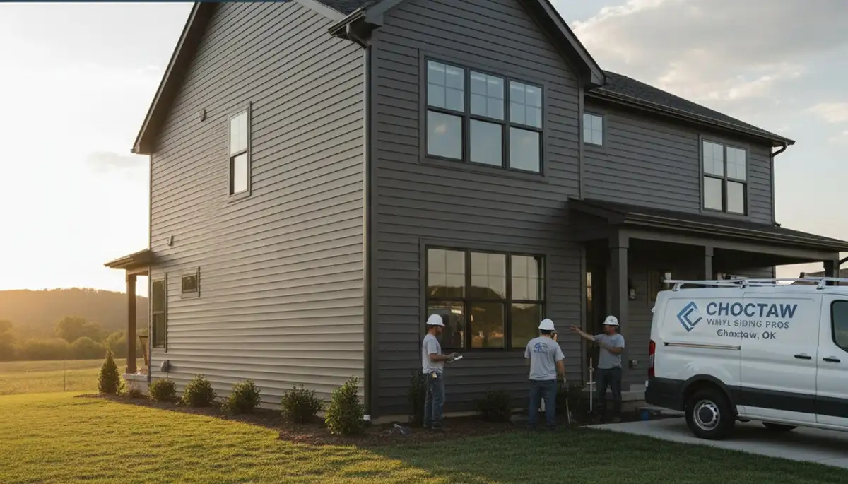 Vinyl siding installation on suburban home in Oklahoma City OK by local exterior remodeling experts