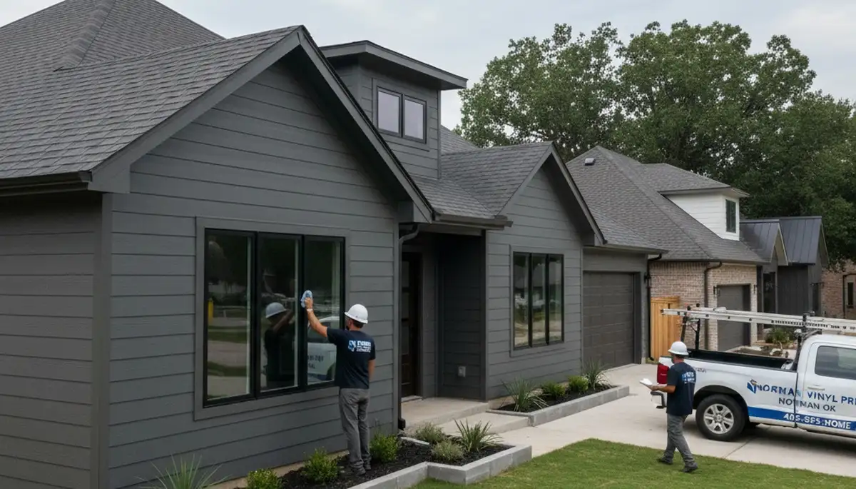 Professional vinyl siding installation on home exterior in Oklahoma City, OK