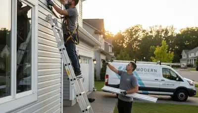 Technician repairing damaged vinyl siding on home exterior in Oklahoma City, OK