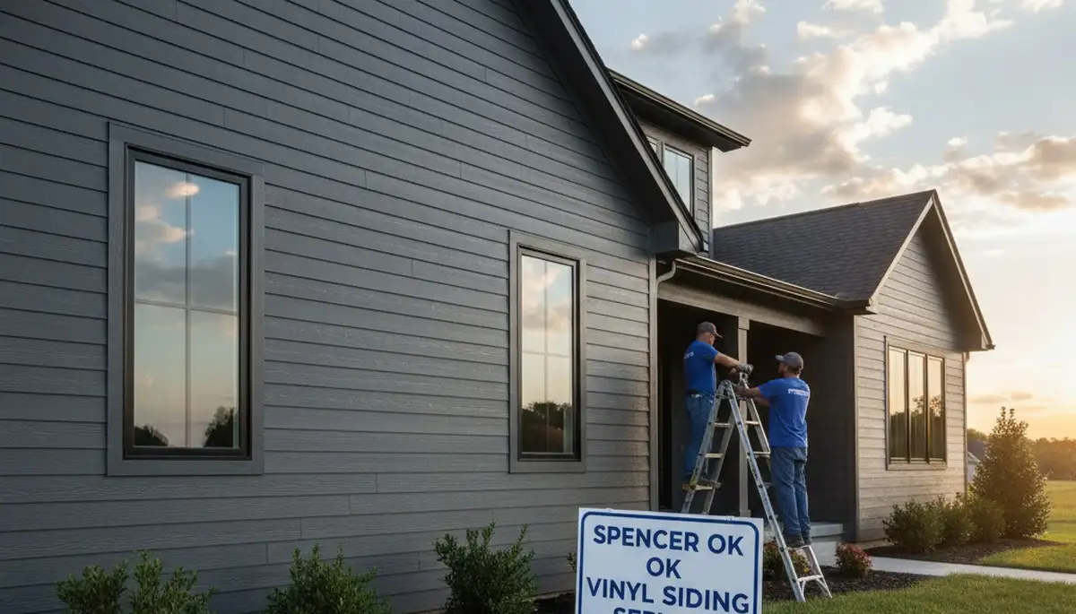 Vinyl siding installation on suburban home in Oklahoma City OK by local exterior remodeling experts